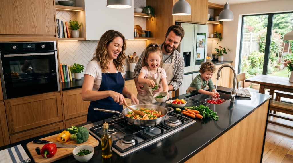 Family cooking in a kitchen